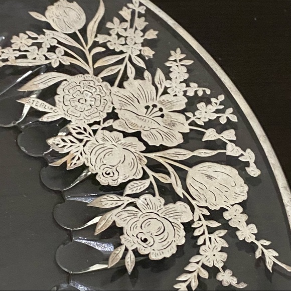 Vintage STERLING Silver Overlay Floral Poppy 25th Anniversary 10.5” Plate Dish - Picture 11 of 12